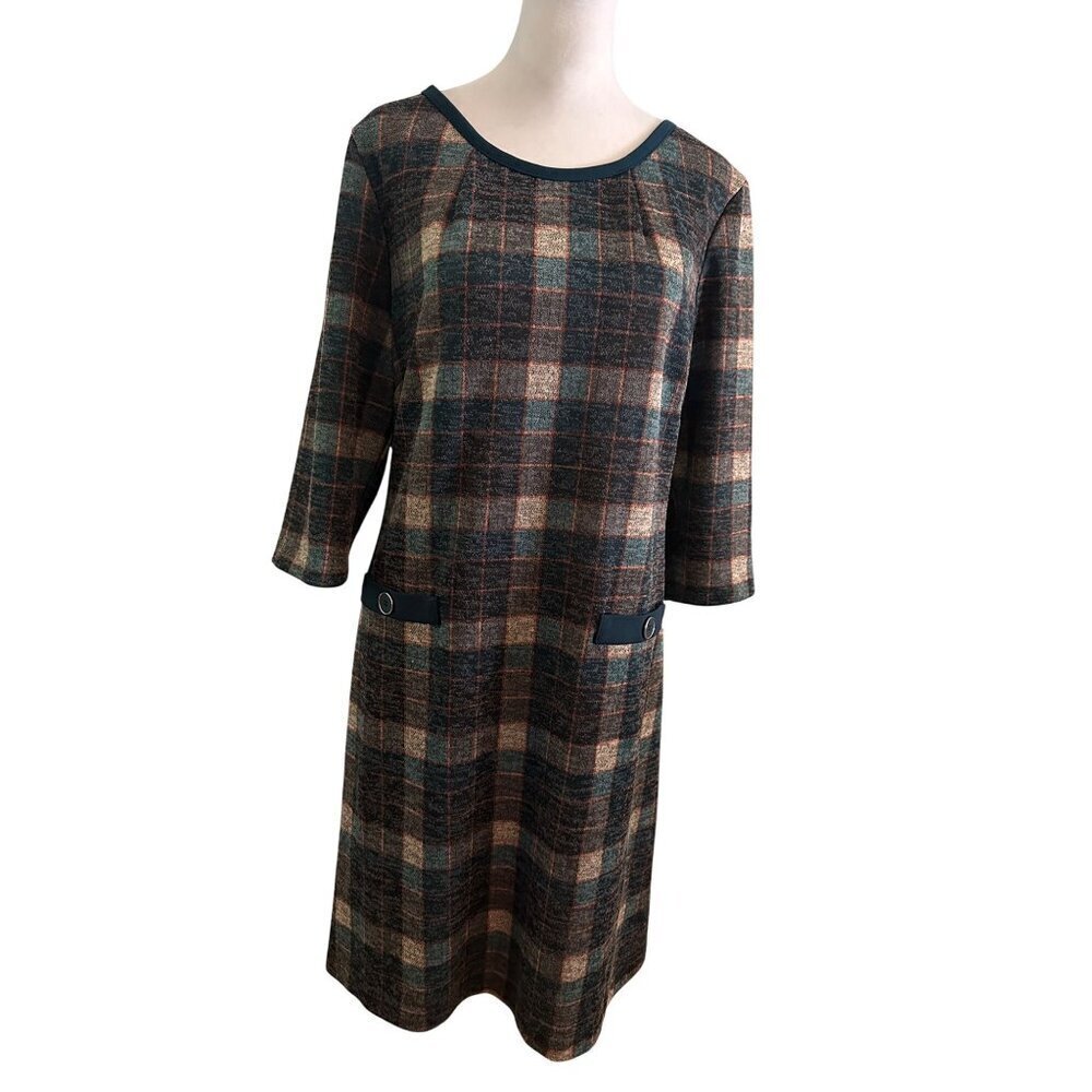 Connected Apparel Hunter Green Plaid Dress Size Large